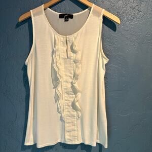 GNW Ivory Knit Blouse Size Medium ruffle front fairy Capsule wardrobe timeless